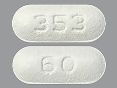 Esto es un Tableta imprimido con 353 en la parte delantera, 60 en la parte posterior, y es fabricado por None.