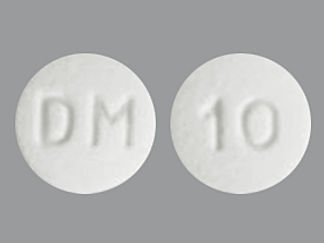 This is a Tablet imprinted with DM on the front, 10 on the back.