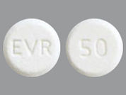 Everolimus: Esto es un Tableta imprimido con EVR en la parte delantera, 50 en la parte posterior, y es fabricado por None.