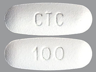 Esto es un Tableta imprimido con 100 en la parte delantera, CTC en la parte posterior, y es fabricado por None.