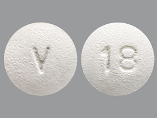 This is a Tablet imprinted with V on the front, 18 on the back.