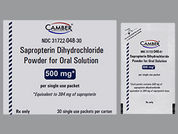 Sapropterin Dihydrochloride: This is a Powder In Packet imprinted with nothing on the front, nothing on the back.