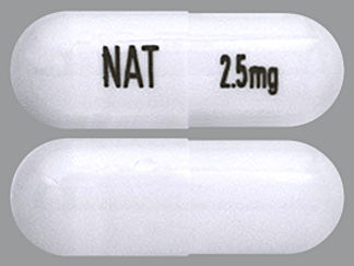 This is a Capsule imprinted with NAT on the front, 2.5mg on the back.