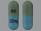 Lenalidomide: This is a Capsule imprinted with NAT on the front, 20 mg on the back.