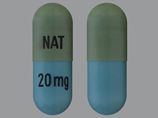 This is a Capsule imprinted with NAT on the front, 20 mg on the back.