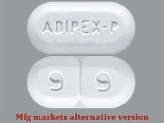 Esto es un Tableta imprimido con ADIPEX-P en la parte delantera, 9 9 en la parte posterior, y es fabricado por None.