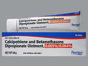 Calcipotriene-Betamethasone: Esto es un Ungüento blanquecine imprimido con nada en la parte delantera, nada en la parte posterior, y es fabricado por PERRIGO/PADAGIS.
