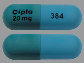This is a Capsule imprinted with Cipla  20 mg on the front, 384 on the back.