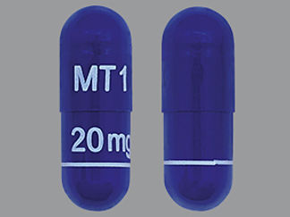 Esto es un Cápsula imprimido con MT1 en la parte delantera, 20 mg en la parte posterior, y es fabricado por None.