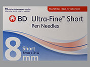 Bd Insulin Pen Needle Uf Mini: Esto es un Needle Disposable imprimido con nada en la parte delantera, nada en la parte posterior, y es fabricado por None.