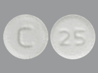 This is a Tablet imprinted with C on the front, 25 on the back.