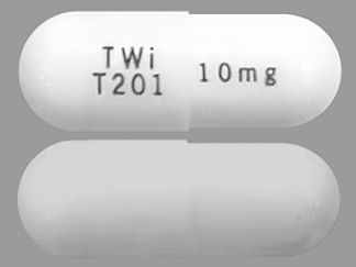Esto es un Cápsula imprimido con TWi  T201 en la parte delantera, 10 mg en la parte posterior, y es fabricado por None.