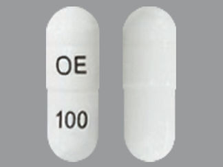 This is a Capsule imprinted with OE on the front, 100 on the back.