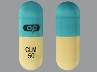 This is a Capsule imprinted with logo on the front, CLM  50 on the back.
