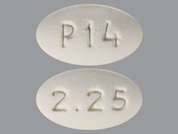 Pramipexole Er: This is a white oval Tablet Er 24 Hr imprinted with 2.25 on the front, P14 on the back, and is manufactured by INGENUS PHARMAC.