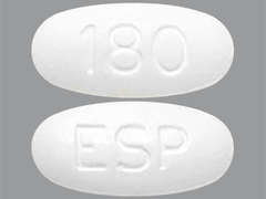 This is a white oval Tablet imprinted with 180 on the front, ESP on the back, and is manufactured by ESPERION THERAP.