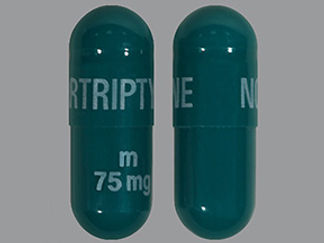 This is a Capsule imprinted with NORTRIPTYLINE on the front, m  75 mg on the back.