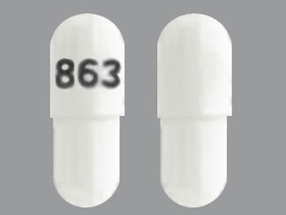 This is a Capsule Er 24 Hr imprinted with 863 on the front, nothing on the back.