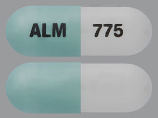 This is a Capsule imprinted with ALM on the front, 775 on the back.