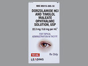 Dorzolamide-Timolol: Esto es un Gotas imprimido con nada en la parte delantera, nada en la parte posterior, y es fabricado por None.