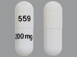 Esto es un Cápsula imprimido con 559 en la parte delantera, 200 mg en la parte posterior, y es fabricado por None.