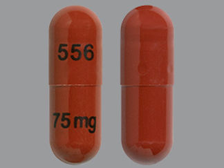 This is a Capsule imprinted with 556 on the front, 75mg on the back.