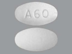 This is a white oval Tablet imprinted with A60 on the front, nothing on the back, and is manufactured by ABBVIE US LLC.