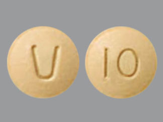 This is a Tablet imprinted with V on the front, 10 on the back.