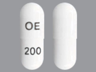 This is a Capsule imprinted with OE on the front, 200 on the back.