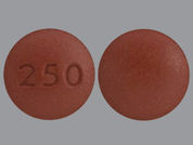 Gefitinib: This is a Tablet imprinted with 250 on the front, nothing on the back.