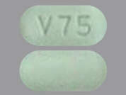 Gemtesa: This is a light green oval Tablet imprinted with V75 on the front, nothing on the back, and is manufactured by SUMITOMO PHARMA.