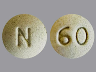 This is a Tablet imprinted with N on the front, 60 on the back.
