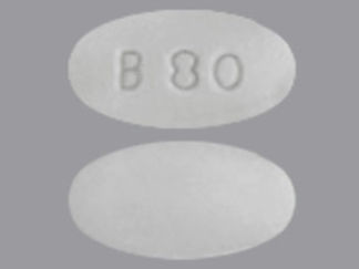 This is a Tablet imprinted with B 80 on the front, nothing on the back.