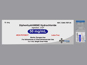 Diphenhydramine Hcl: Esto es un Vial imprimido con nada en la parte delantera, nada en la parte posterior, y es fabricado por None.