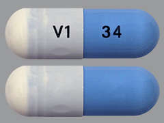 Esto es un Cápsula azul claro oblongo imprimido con V1 en la parte delantera, 34 en la parte posterior, y es fabricado por CAMBER PHARMACE.