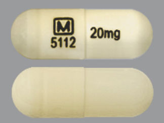 This is a Capsule imprinted with logo and 5112 on the front, 20mg on the back.