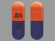 Lisdexamfetamine Dimesylate: This is a Capsule imprinted with AN on the front, 28 on the back.