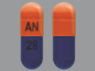 This is a Capsule imprinted with AN on the front, 28 on the back.