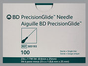 B-D Precisionglide Needle: Esto es un Needle Disposable imprimido con nada en la parte delantera, nada en la parte posterior, y es fabricado por None.