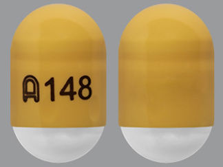 This is a Capsule Er 24hr Degradable imprinted with logo and 148 on the front, nothing on the back.