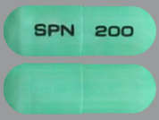 Qelbree: This is a light green oblong Capsule Er 24 Hr imprinted with SPN on the front, 200 on the back, and is manufactured by SUPERNUS PHARMA.
