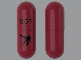 This is a Capsule imprinted with 557 on the front, logo on the back.