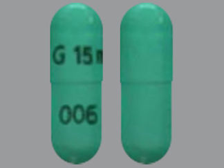 This is a Capsule Er Biphasic 50-50 imprinted with G 15 mg on the front, 006 on the back.