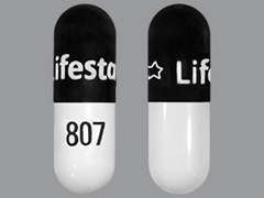 Esto es un Cápsula LP blanco oblongo imprimido con Lifestar and logo en la parte delantera, 807 en la parte posterior, y es fabricado por LIFESTAR PHARMA.