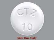 Children's Zyrtec: This is a white round Tablet Chewable imprinted with CTZ  10 on the front, nothing on the back, and is manufactured by J&J CONS INC. M.