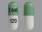 Dimethyl Fumarate: This is a Capsule Dr imprinted with DMF on the front, 120 on the back.