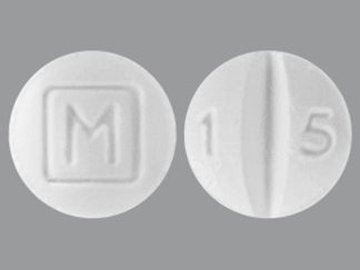 This is a Tablet imprinted with M on the front, 1 5 on the back.