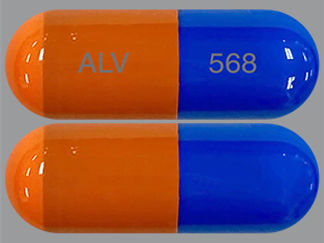 This is a Capsule imprinted with ALV on the front, 568 on the back.