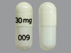 This is a cream oblong Capsule Er Biphasic 50-50 imprinted with G 30mg on the front, 009 on the back, and is manufactured by GRANULES PHARMA.