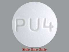 This is a white round Tablet imprinted with M on the front, PU4 on the back, and is manufactured by MYLAN.